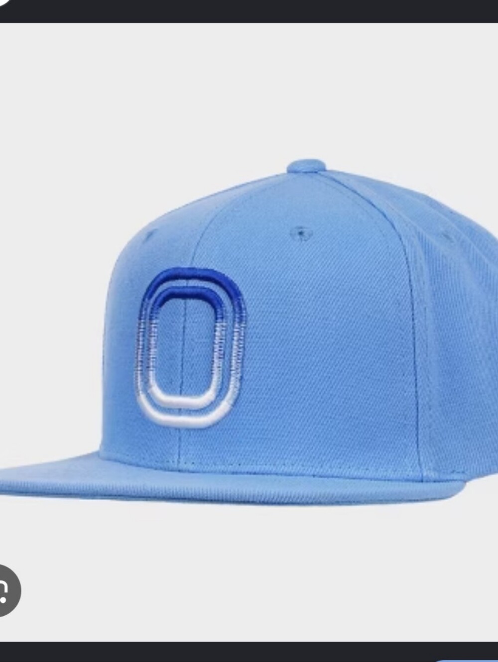 Light Blue Flat Brim Baseball Cap with Embroidered 'O' OVERTIME